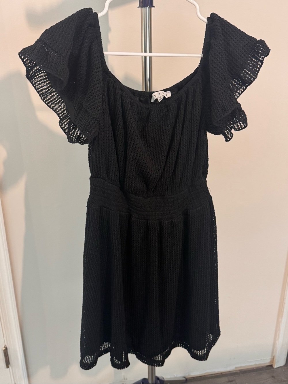 HYFVE Black Knit Flutter Sleeve Dress